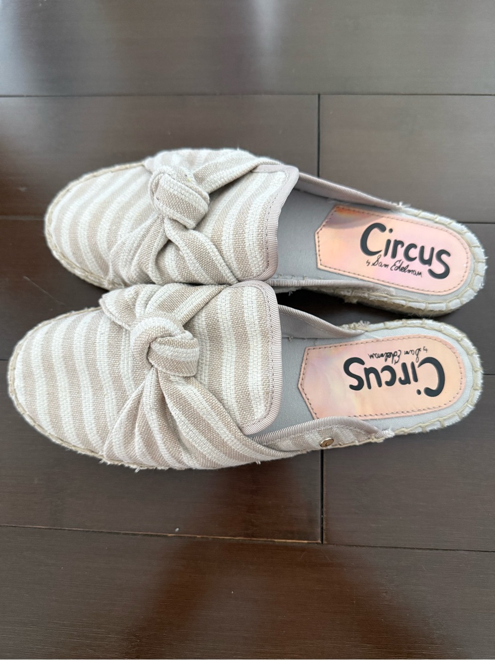 Circus by Sam Edelman Beige Striped Knot Espadrille Mules